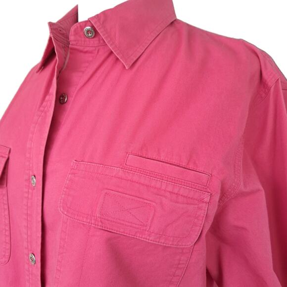 LAUREN Pink Button Down Camp Shirt Large Cotton Roll Tab Sleeve Pockets - Picture 3 of 11
